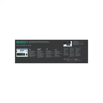 Logitech MX Keys S belgiška AZERTY belaidė klaviatūra, grafito spalvos, universali RF belaidė + Bluetooth