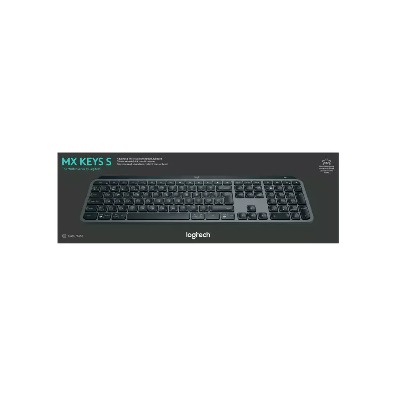 Logitech MX Keys S belgiška AZERTY belaidė klaviatūra, grafito spalvos, universali RF belaidė + Bluetooth