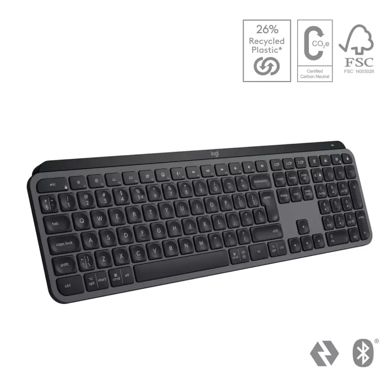 Logitech MX Keys S belgiška AZERTY belaidė klaviatūra, grafito spalvos, universali RF belaidė + Bluetooth