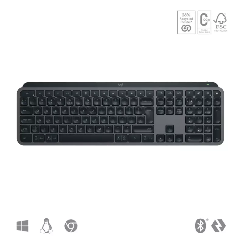 Logitech MX Keys S belgiška AZERTY belaidė klaviatūra, grafito spalvos, universali RF belaidė + Bluetooth