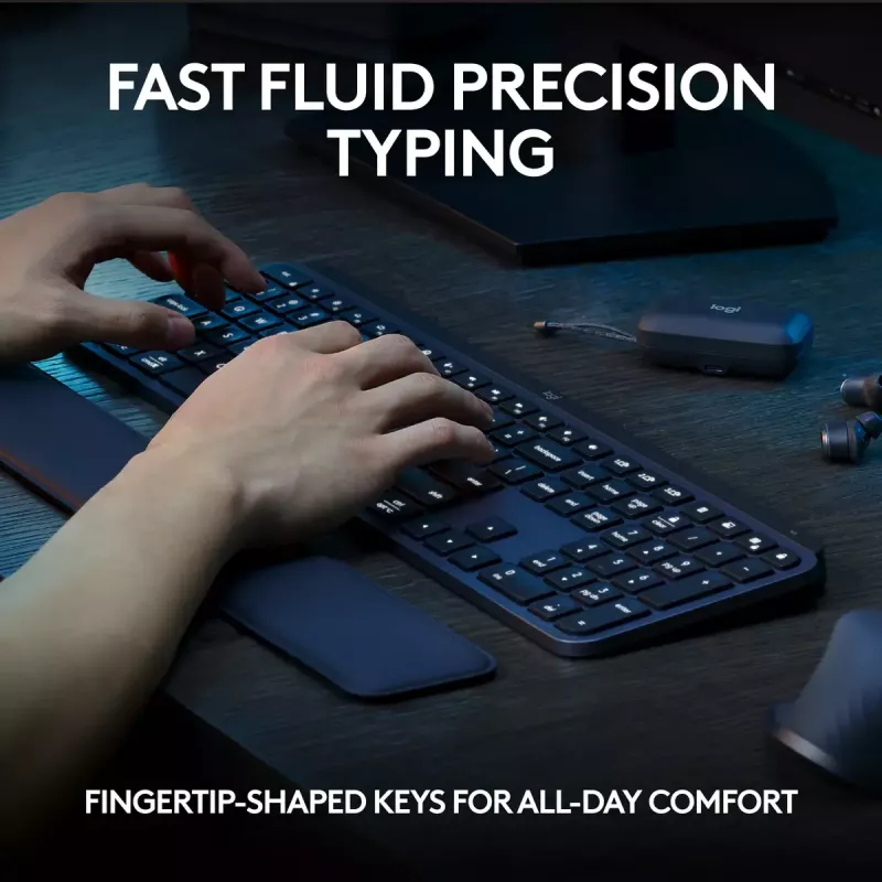 Logitech MX Keys S belgiška AZERTY belaidė klaviatūra, grafito spalvos, universali RF belaidė + Bluetooth