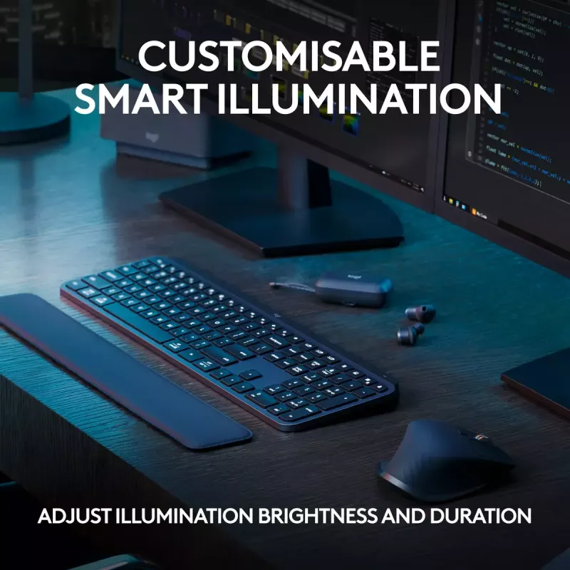 Logitech MX Keys S belgiška AZERTY belaidė klaviatūra, grafito spalvos, universali RF belaidė + Bluetooth