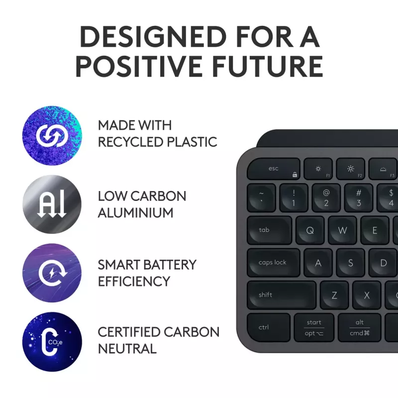 Logitech MX Keys S belgiška AZERTY belaidė klaviatūra, grafito spalvos, universali RF belaidė + Bluetooth