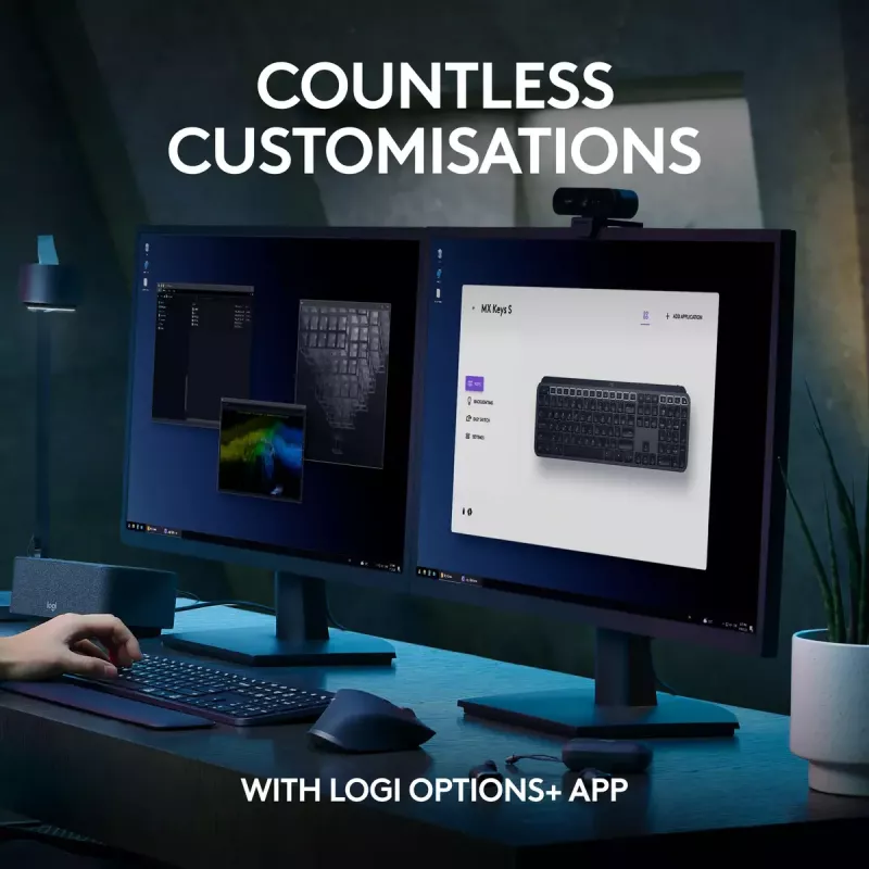 Logitech MX Keys S belgiška AZERTY belaidė klaviatūra, grafito spalvos, universali RF belaidė + Bluetooth
