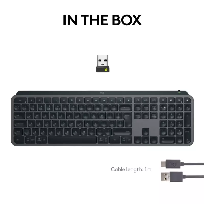 Logitech MX Keys S belgiška AZERTY belaidė klaviatūra, grafito spalvos, universali RF belaidė + Bluetooth