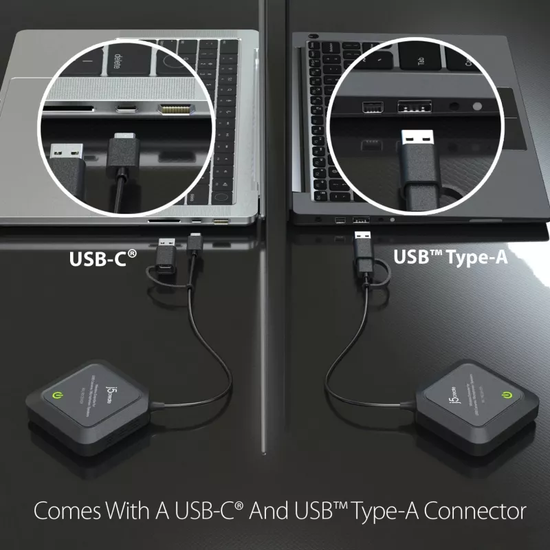 j5create JVW120 belaidis USB™ kamerų / mikrofonų / garsiakalbių plėtiklis, juodas