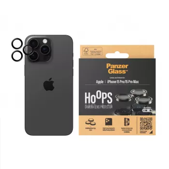 PanzerGlass ® Hoops® Metalinis kameros objektyvo apsauginis stiklas juodas iPhone 15 Pro | 15 Pro Max