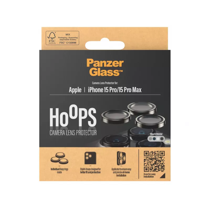 PanzerGlass ® Hoops® Metalinis kameros objektyvo apsauginis stiklas juodas iPhone 15 Pro | 15 Pro Max
