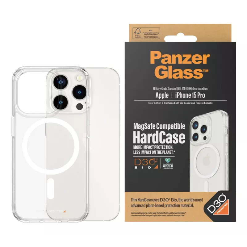 PanzerGlass ® HardCase permatomas su baltu MagSafe ir D3O® iPhone 15 Pro