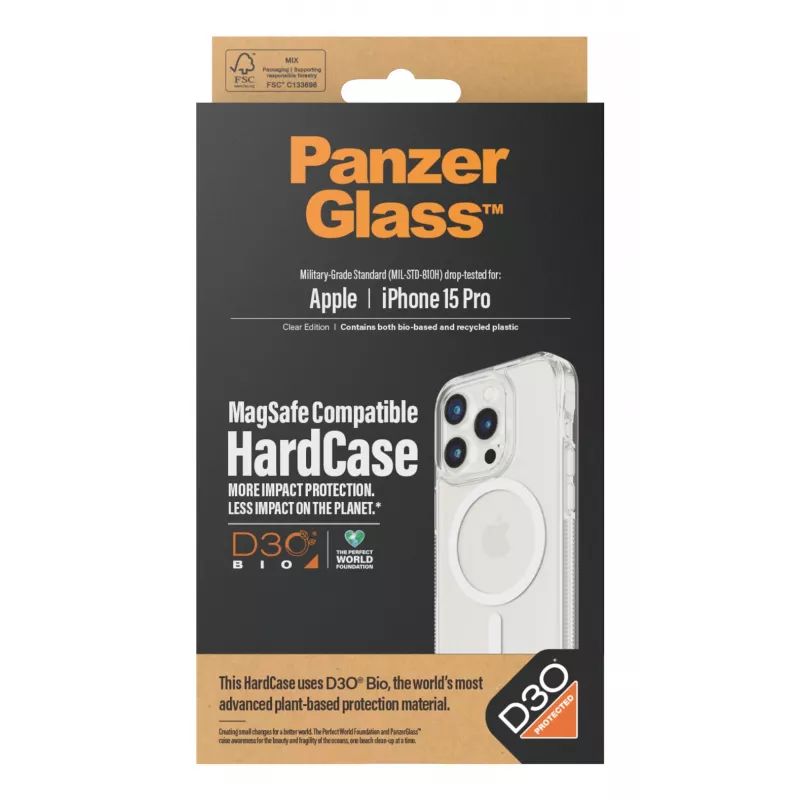 PanzerGlass ® HardCase permatomas su baltu MagSafe ir D3O® iPhone 15 Pro