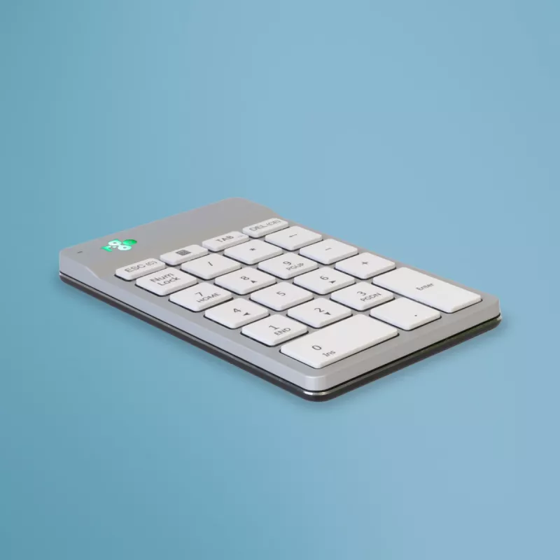 R-Go Tools skaitmenų klaviatūra R-Go Numpad Break, ergonomiška skaitmenų klaviatūra su pertraukų programine įranga, bluetooth, balta