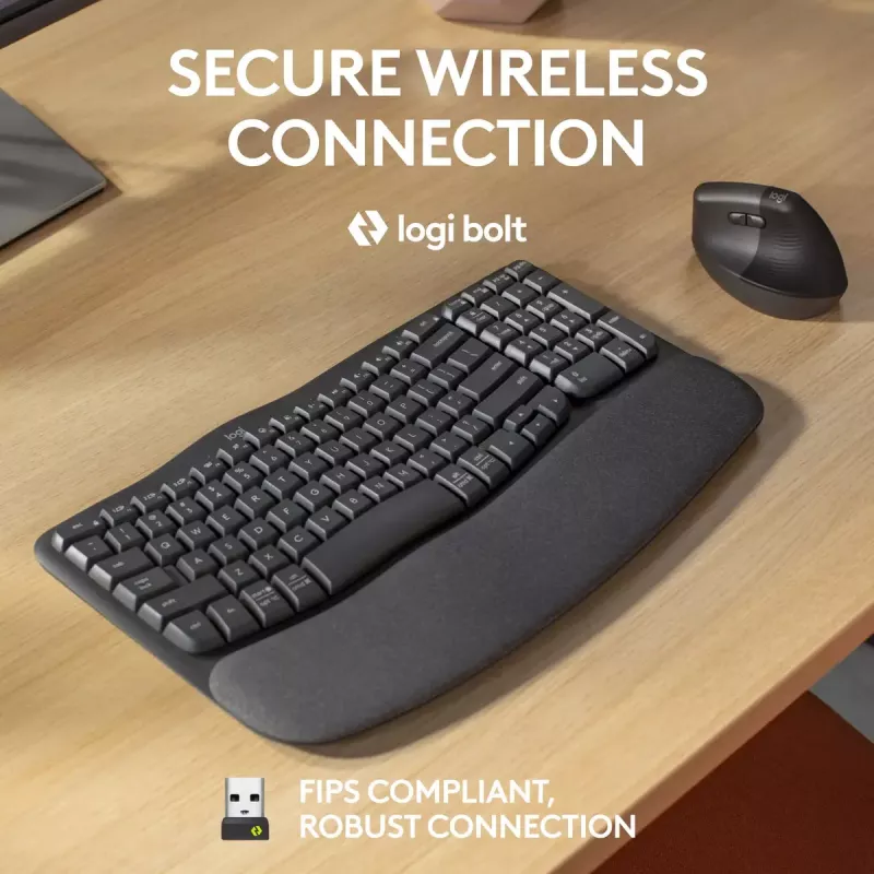 Logitech Wave Keys for Business ergonominė klaviatūra, pilno dydžio, belaidė