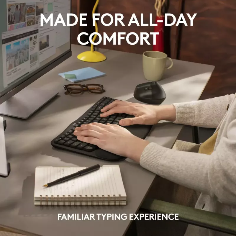 Logitech Wave Keys for Business ergonominė klaviatūra, pilno dydžio, belaidė