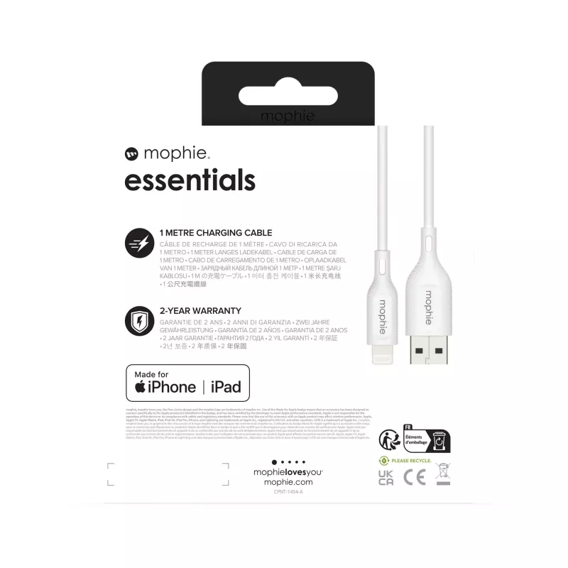Įkrovimo kabelis mophie essentials 1M Lightning į USB A 12W