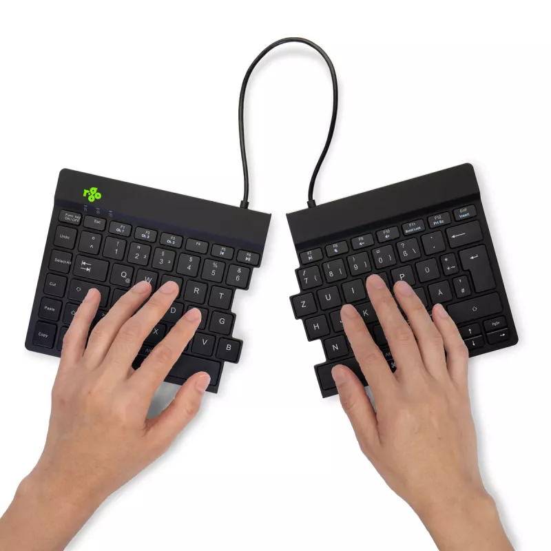R-Go Tools ergonominė klaviatūra R-Go Split Break su pertraukų programine įranga, ergonominė padalinta klaviatūra, QWERTZ (DE), Bluetooth, juoda