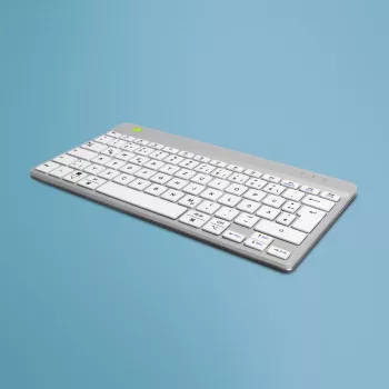 Ergonominė klaviatūra R-Go Tools R-Go Compact Break, kompaktiška klaviatūra su pertraukų programine įranga, QWERTZ (DE), Bluetooth, balta