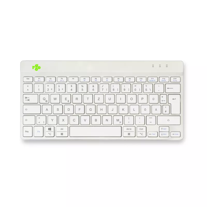 Ergonominė klaviatūra R-Go Tools R-Go Compact Break, kompaktiška klaviatūra su pertraukų programine įranga, QWERTZ (DE), Bluetooth, balta