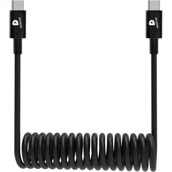 DEQSTER spiralinis įkrovimo laidas USB-C į USB-C, 0,8 m, USB C, USB C, 0,48 Gbit/s, juoda