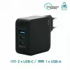 Ravanson Mobilis Charger 100W GaN 2×USB‑C + 1×USB‑A AC indoor — nešiojamam kompiuteriui, išmaniajam telefonui, planšetiniam kompiuteriui — juoda