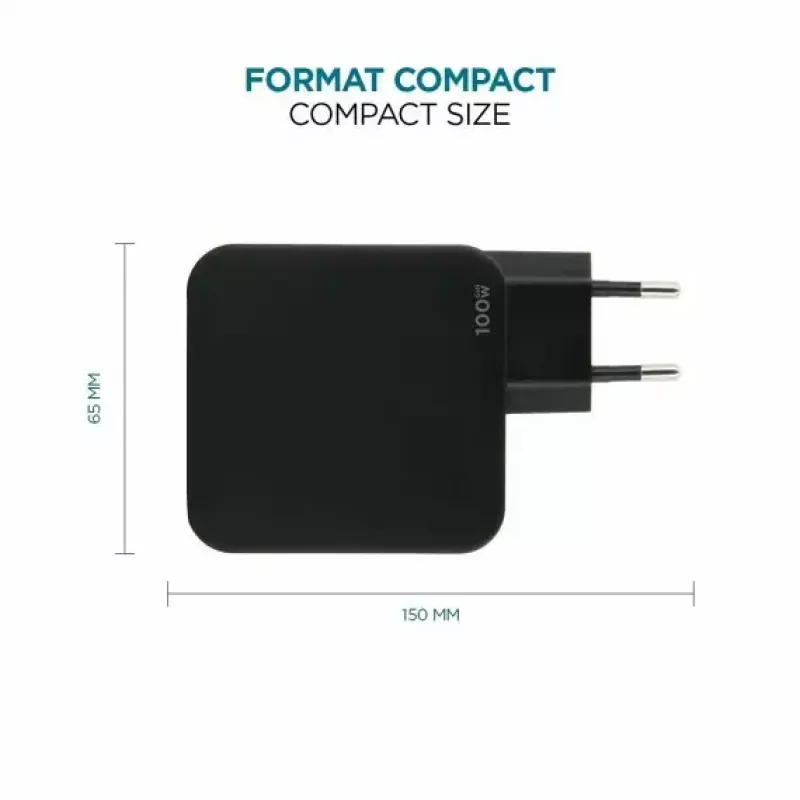 Ravanson Mobilis Charger 100W GaN 2×USB‑C + 1×USB‑A AC indoor — nešiojamam kompiuteriui, išmaniajam telefonui, planšetiniam kompiuteriui — juoda