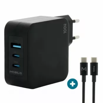 Ravanson Mobilis Charger 100W GaN 2×USB‑C + 1×USB‑A AC indoor — nešiojamam kompiuteriui, išmaniajam telefonui, planšetiniam kompiuteriui — juoda