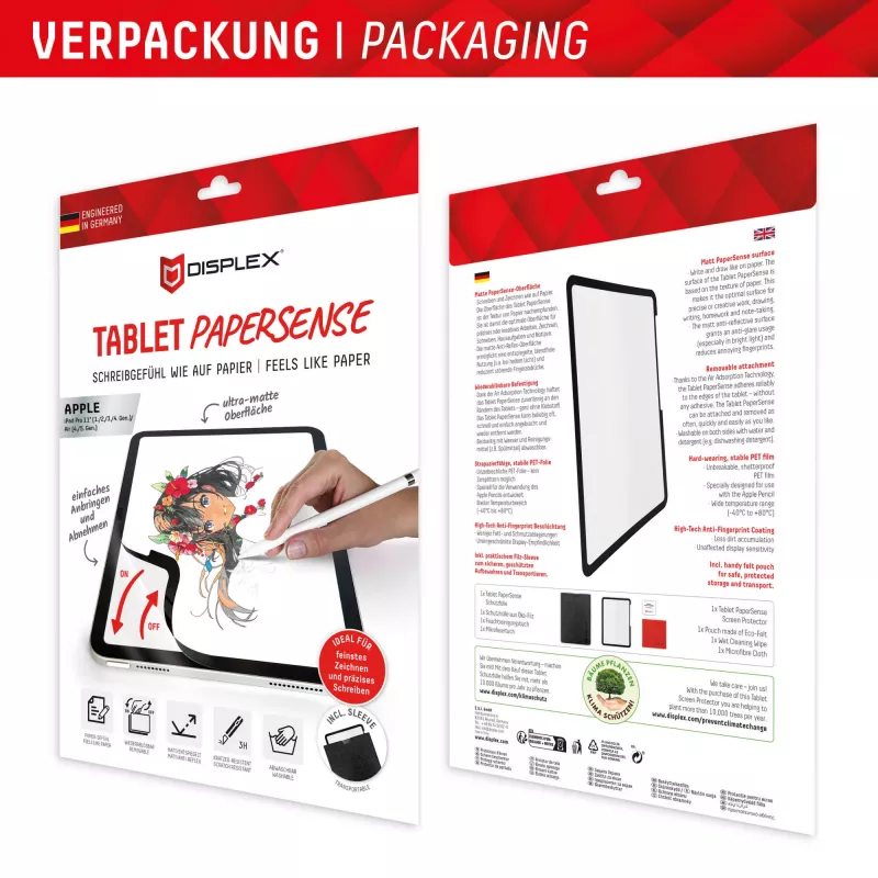 Displex TABLET PAPERSENSE, skirta iPad Pro 11'' (1./2./3./4. kartos) / Air (4./5. kartos), nuimama rašymo ar piešimo plėvelė, suteikianti popieriaus pojūtį
