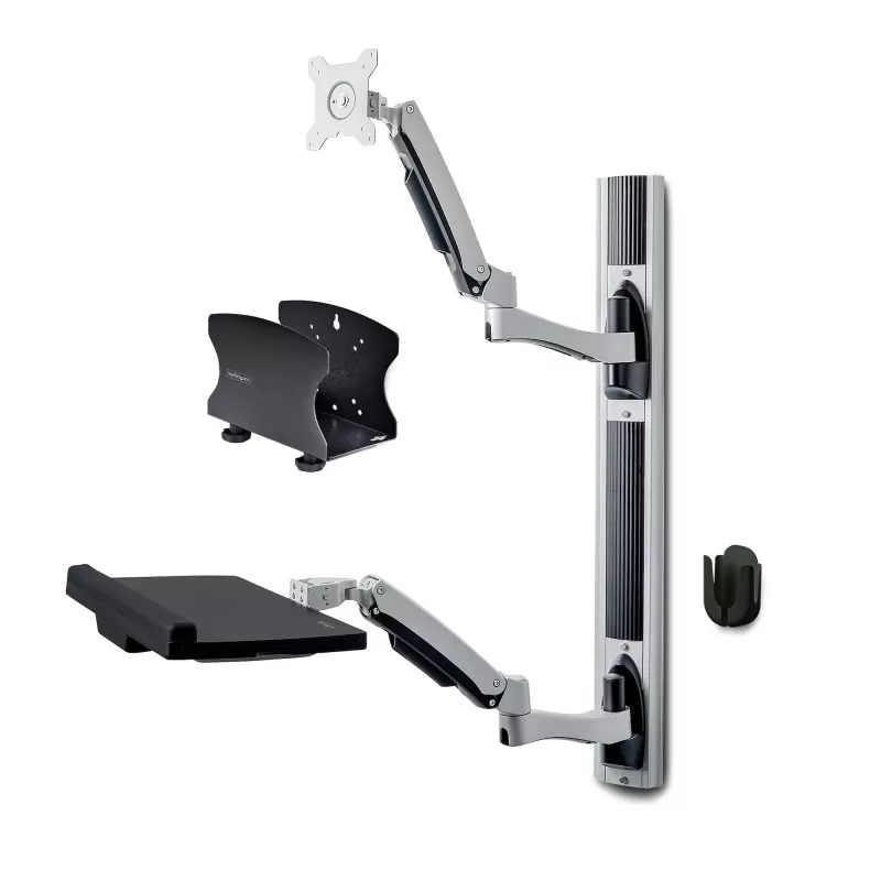 StarTech.com Wall Mount Workstation, VESA Mount For 32 inch Monitors (22lb/10kg), Fully Articulating Single Monitor Mount & klaviatūra Tray w/Desktop Computer/PC Bracket, Standing Desk