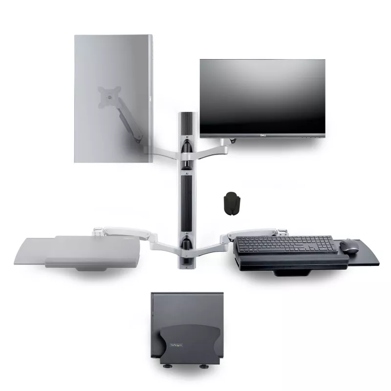 StarTech.com Wall Mount Workstation, VESA Mount For 32 inch Monitors (22lb/10kg), Fully Articulating Single Monitor Mount & klaviatūra Tray w/Desktop Computer/PC Bracket, Standing Desk