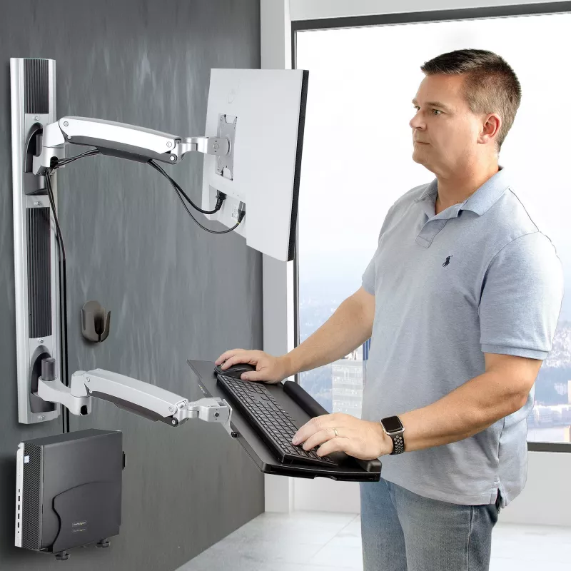 StarTech.com Wall Mount Workstation, VESA Mount For 32 inch Monitors (22lb/10kg), Fully Articulating Single Monitor Mount & klaviatūra Tray w/Desktop Computer/PC Bracket, Standing Desk