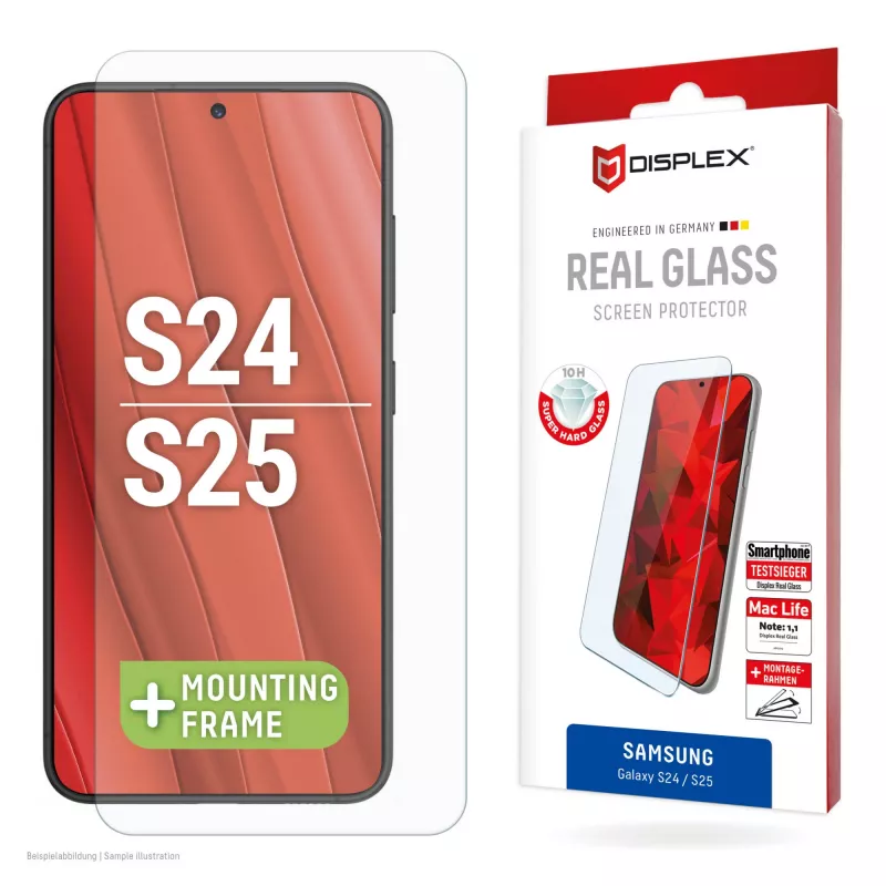 Displex ekrano apsauga (10H) Samsung Galaxy S24/S25, ekologiškas montavimo rėmelis, atspari įbrėžimams