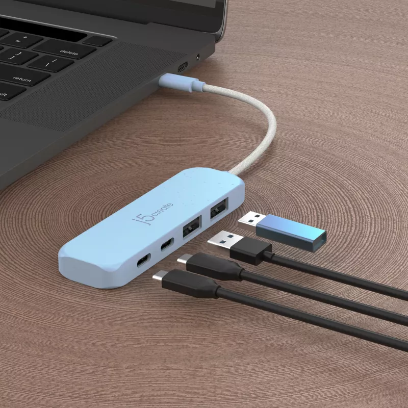 „j5create“ ekologiškas USB-C į 4 prievadų Type-C ir Type-A Gen 2 šakotuvas