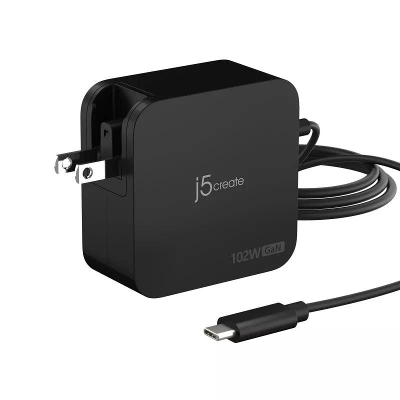j5create 102W GaN PD USB-C 2 prievadų įkroviklis su keičiamais AC kištukais