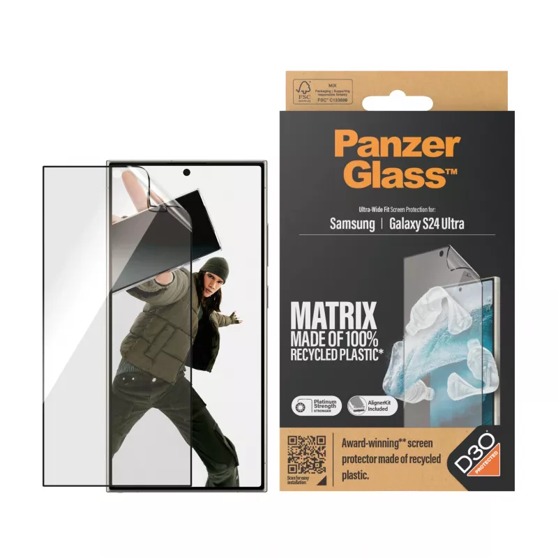 PanzerGlass ® ECO MATRIX Ekrano apsauga su D3O® Samsung Galaxy S24 Ultra | Itin platus pritaikymas su išlyginimo rinkiniu