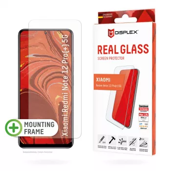 Displex ekrano apsauginis stiklas (10H), skirtas „Xiaomi Redmi Note 12 Pro(+) 5G“, su EASY-ON® Eco montavimo rėmeliu, atsparus įbrėžimams