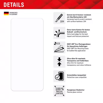 Displex ekrano apsauginis stiklas (10H), skirtas „Xiaomi Redmi Note 12 Pro(+) 5G“, su EASY-ON® Eco montavimo rėmeliu, atsparus įbrėžimams