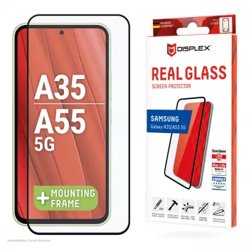 Displex Full Cover Screen Protector (10H), skirtas „Samsung Galaxy A35/A55 5G“, su EASY-ON® Eco montavimo rėmeliu, visiškas ekrano uždengimas