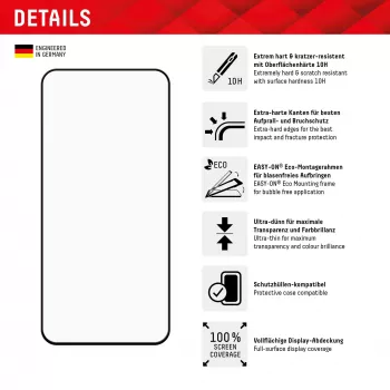 Displex Full Cover Screen Protector (10H), skirtas „Samsung Galaxy A35/A55 5G“, su EASY-ON® Eco montavimo rėmeliu, visiškas ekrano uždengimas