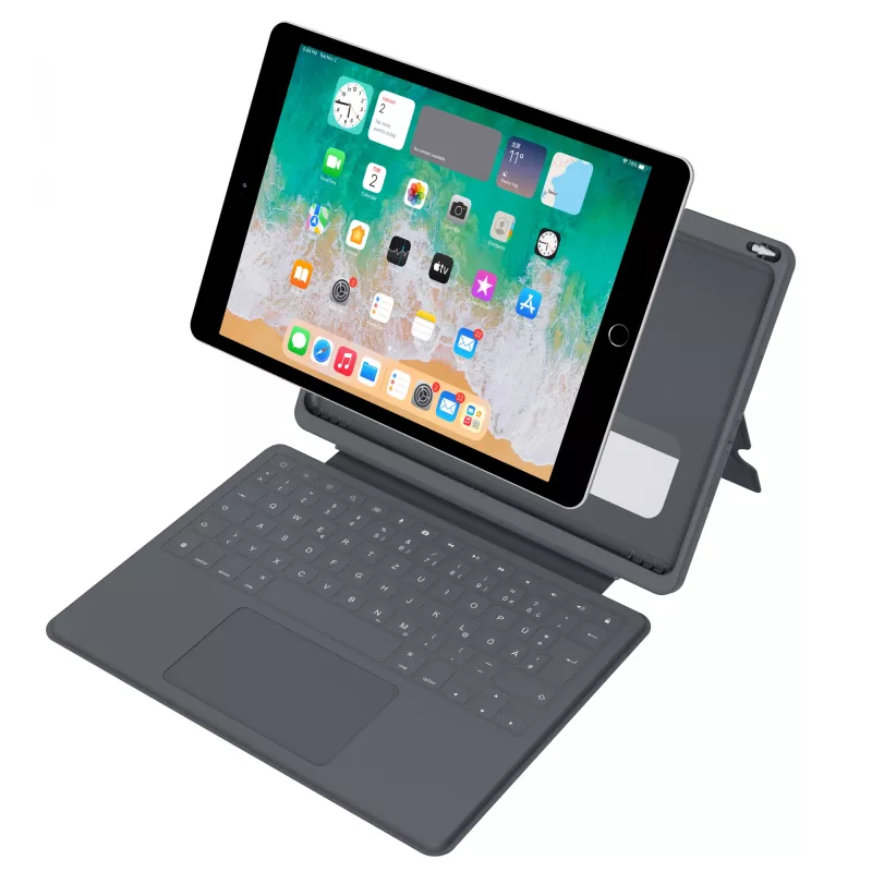 ASTAR DEQSTER Smart Rugged Touch Plus klaviatūra 10,2 colio — QWERTZ vokiška, mechaniniai jungikliai, Smart Connector prijungimas, pilka