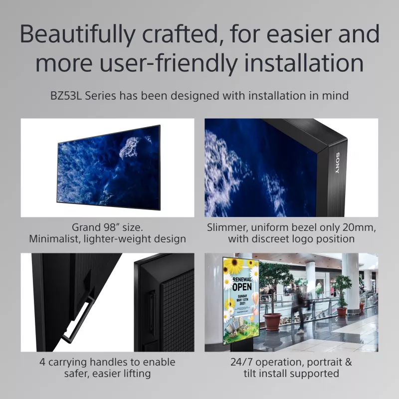 Sony BRAVIA FW-98BZ53L 4K HDR Full Array LED profesionalus ekranas, 780 cd/m2, Deep Black Non-Glare 47% Haze, 24/7 ir 5 metų PrimeSupport