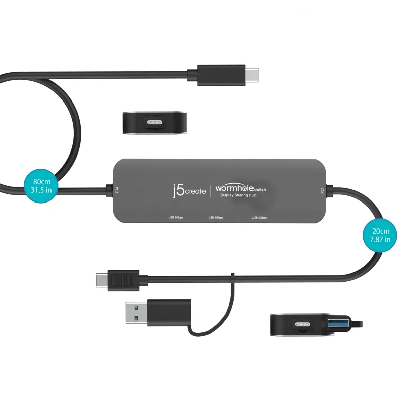 j5create JCH462 Wormhole Switch™ ekrano bendrinimo stotelė, juoda
