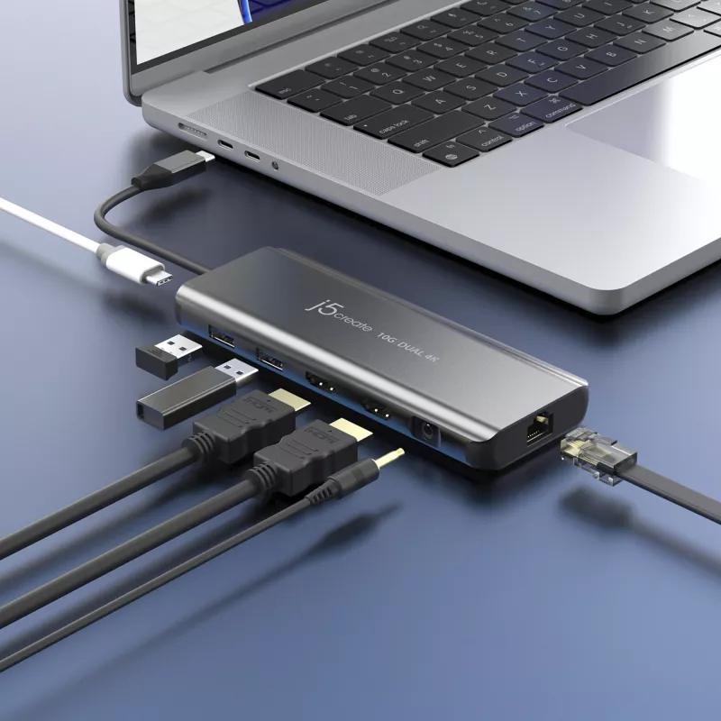 j5create JCD398 USB-C® Dvigubas 4K HDMI™ 10 Gbps Mini Dokas, Juodas