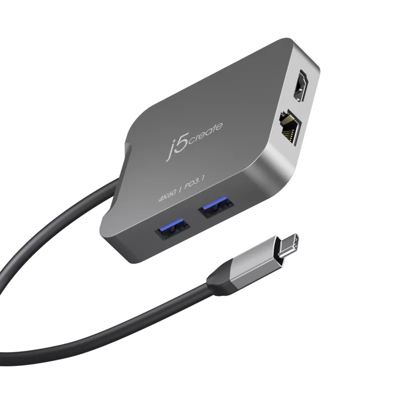 j5create JCD3191 4K60 Elite USB-C® kelioninis adapteris, juodas