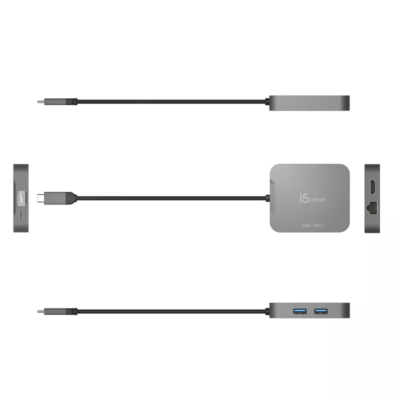 j5create JCD3191 4K60 Elite USB-C® kelioninis adapteris, juodas