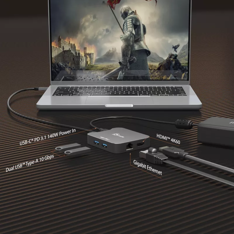 j5create JCD3191 4K60 Elite USB-C® kelioninis adapteris, juodas