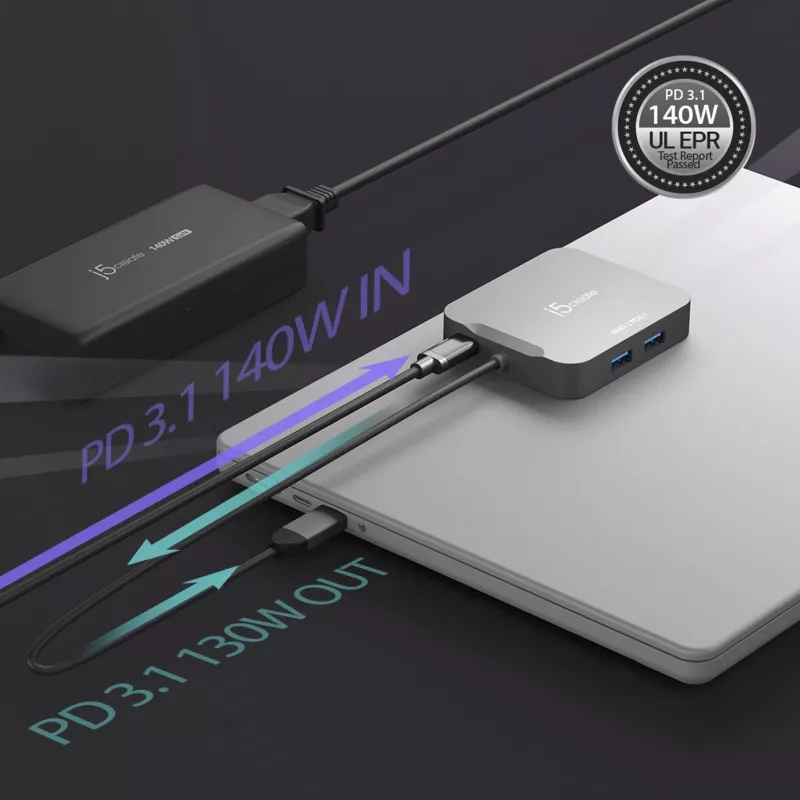 j5create JCD3191 4K60 Elite USB-C® kelioninis adapteris, juodas