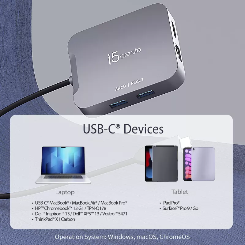 j5create JCD3191 4K60 Elite USB-C® kelioninis adapteris, juodas