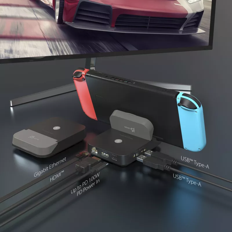 j5create JCD620 Mini dokinė stotelė Nintendo Switch™, juoda