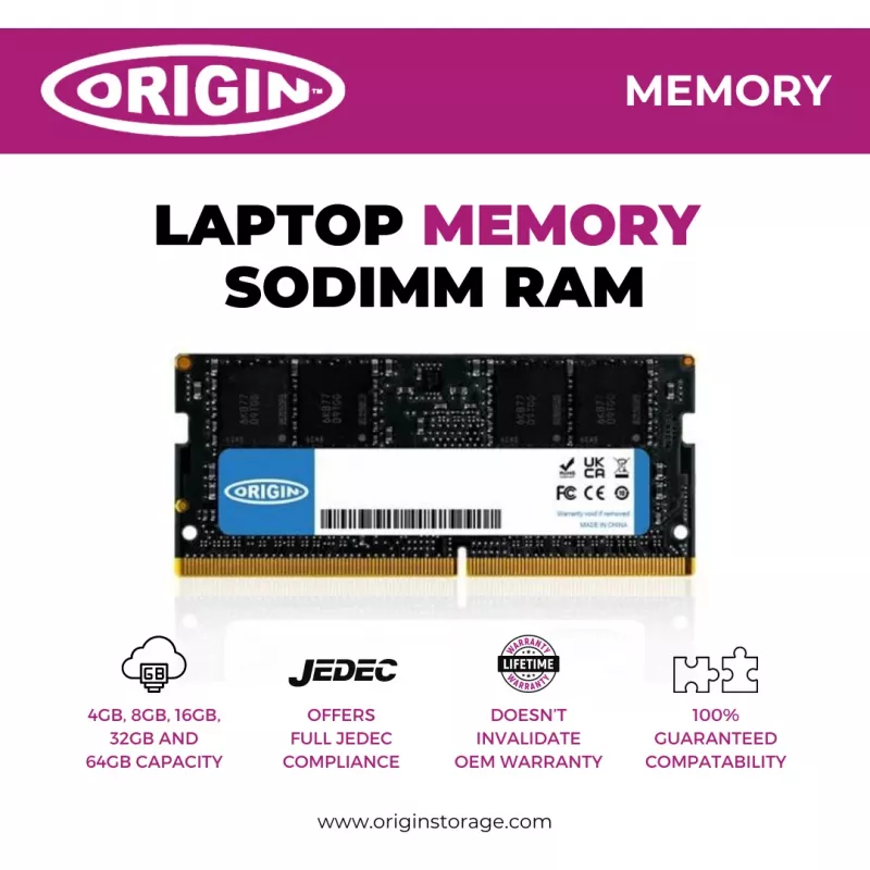 Origin Storage 32GB DDR5 5600MHz SODIMM 1Rx8 Non-ECC 1.1V, 32 GB, 1 x 32 GB, DDR5, 5600 MHz, 262-pin SO-DIMM