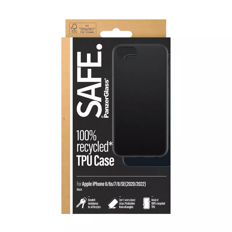 PanzerGlass SAFE. by ® TPU dėklas iPhone 8 | 7 | 6s | 6 | SE (2020-2022) | Juodas | Didmeninė pakuotė