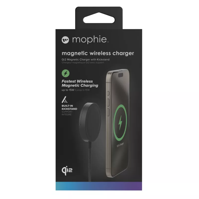 mophie Qi2 Magnetinis Kroviklis Išmaniajam Telefonui Juodas USB Belaidis Įkrovimas Greitasis Įkrovimas Vidaus